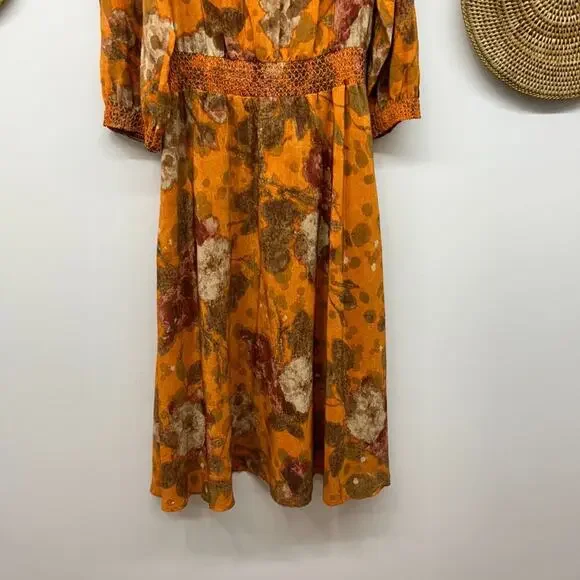 Anthropologie Moulinette Soeurs Beautiful Orange Silk Cold Shoulder Midi Dress 0 - Picture 4 of 8
